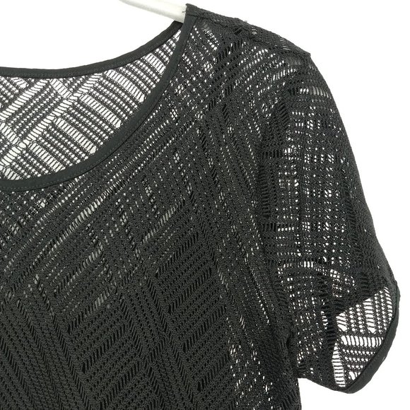 Three Dots Scoop Neck Lace Tee Black Sheer Layer S - Picture 3 of 7